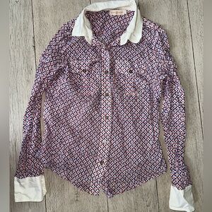 Tory Burch Red and Blue Patterned Shirt